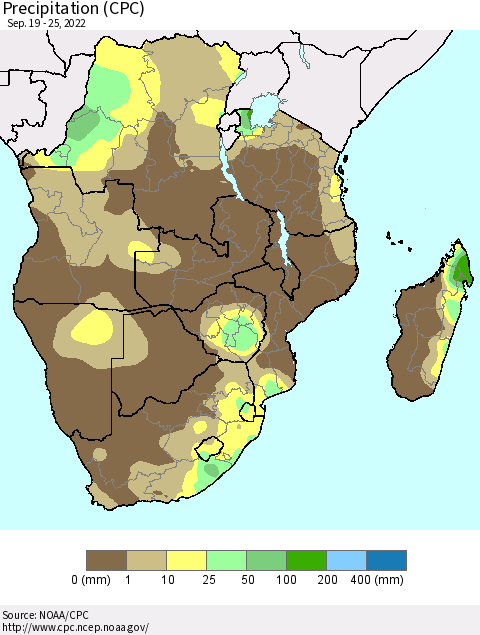 Southern Africa Precipitation (CPC) Thematic Map For 9/19/2022 - 9/25/2022