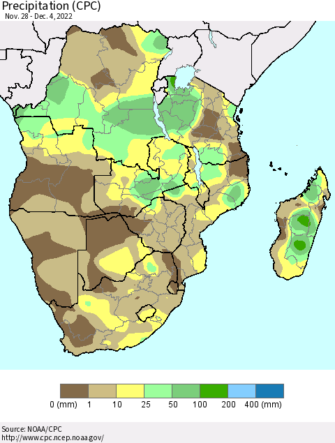 Southern Africa Precipitation (CPC) Thematic Map For 11/28/2022 - 12/4/2022