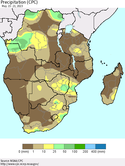 Southern Africa Precipitation (CPC) Thematic Map For 5/15/2023 - 5/21/2023