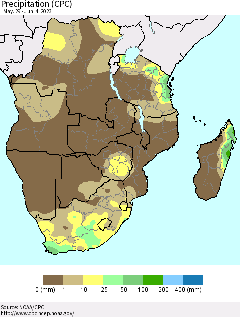 Southern Africa Precipitation (CPC) Thematic Map For 5/29/2023 - 6/4/2023