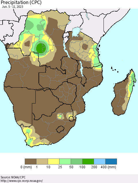 Southern Africa Precipitation (CPC) Thematic Map For 6/5/2023 - 6/11/2023