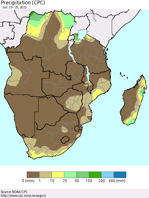 Southern Africa Precipitation (CPC) Thematic Map For 6/19/2023 - 6/25/2023