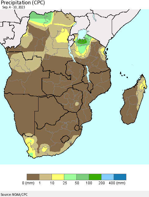 Southern Africa Precipitation (CPC) Thematic Map For 9/4/2023 - 9/10/2023