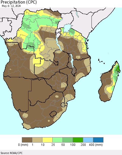 Southern Africa Precipitation (CPC) Thematic Map For 5/6/2024 - 5/12/2024
