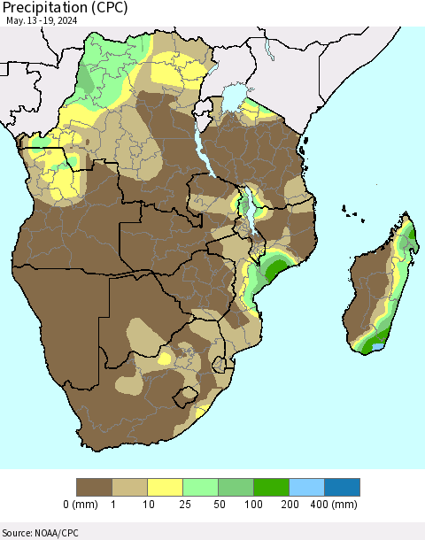 Southern Africa Precipitation (CPC) Thematic Map For 5/13/2024 - 5/19/2024