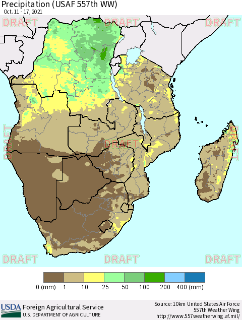 Southern Africa Precipitation (USAF 557th WW) Thematic Map For 10/11/2021 - 10/17/2021