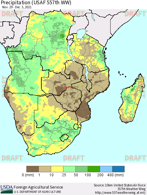 Southern Africa Precipitation (USAF 557th WW) Thematic Map For 11/29/2021 - 12/5/2021