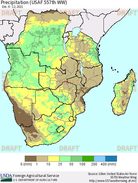 Southern Africa Precipitation (USAF 557th WW) Thematic Map For 12/6/2021 - 12/12/2021