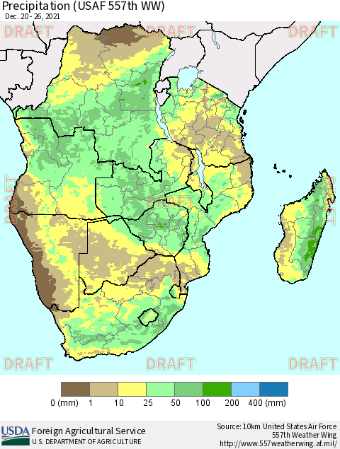 Southern Africa Precipitation (USAF 557th WW) Thematic Map For 12/20/2021 - 12/26/2021