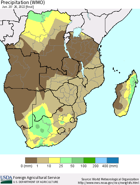 Southern Africa Precipitation (WMO) Thematic Map For 6/20/2022 - 6/26/2022