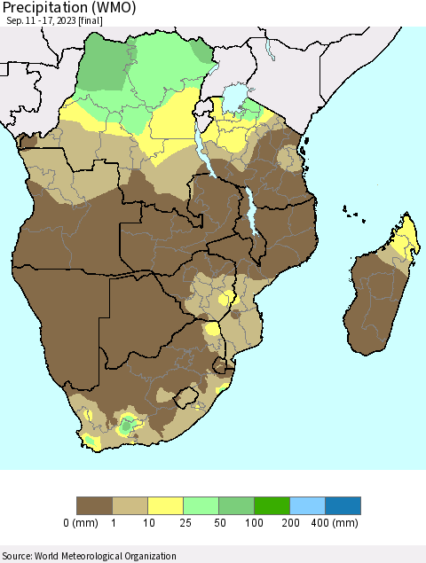 Southern Africa Precipitation (WMO) Thematic Map For 9/11/2023 - 9/17/2023