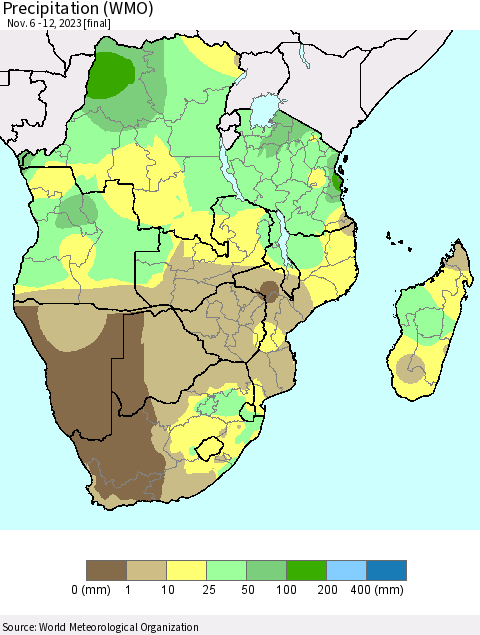 Southern Africa Precipitation (WMO) Thematic Map For 11/6/2023 - 11/12/2023