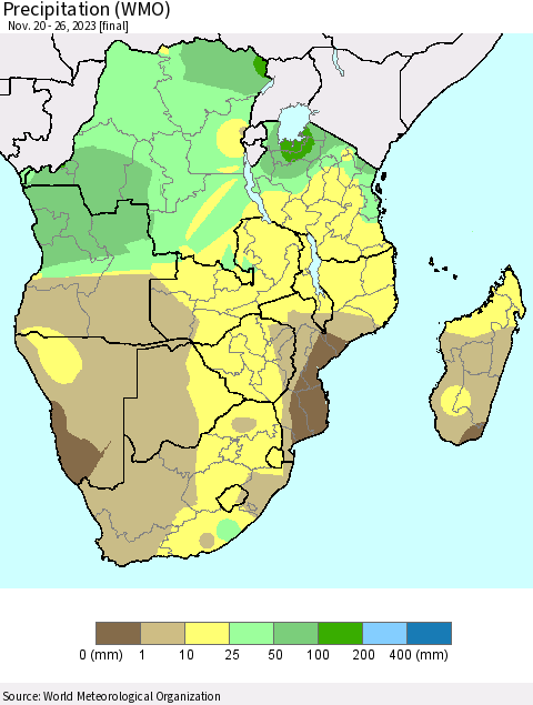 Southern Africa Precipitation (WMO) Thematic Map For 11/20/2023 - 11/26/2023