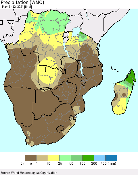 Southern Africa Precipitation (WMO) Thematic Map For 5/6/2024 - 5/12/2024