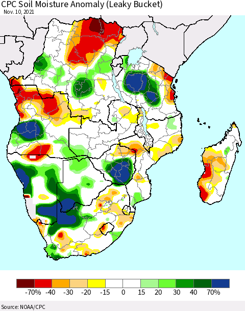 Southern Africa CPC Soil Moisture Anomaly (Leaky Bucket) Thematic Map For 11/6/2021 - 11/10/2021