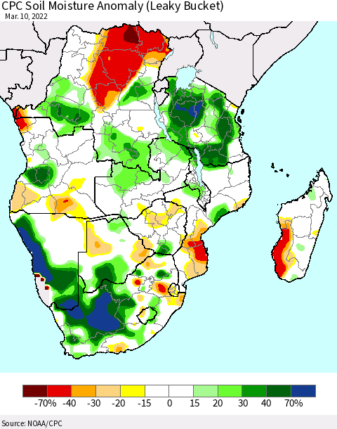 Southern Africa CPC Soil Moisture Anomaly (Leaky Bucket) Thematic Map For 3/6/2022 - 3/10/2022
