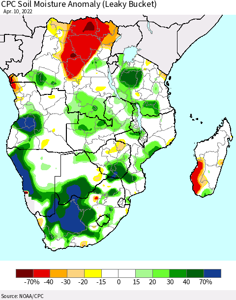 Southern Africa CPC Soil Moisture Anomaly (Leaky Bucket) Thematic Map For 4/6/2022 - 4/10/2022