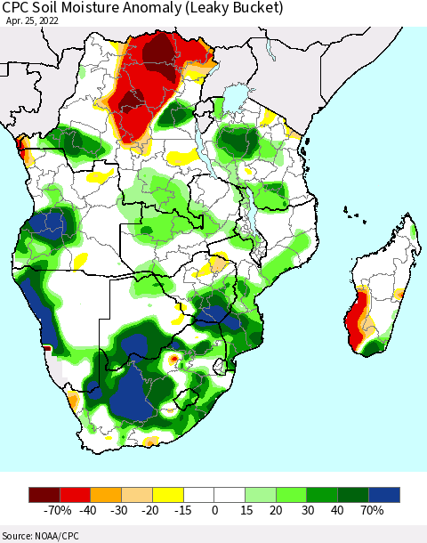 Southern Africa CPC Soil Moisture Anomaly (Leaky Bucket) Thematic Map For 4/21/2022 - 4/25/2022