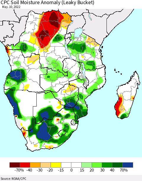 Southern Africa CPC Soil Moisture Anomaly (Leaky Bucket) Thematic Map For 5/6/2022 - 5/10/2022