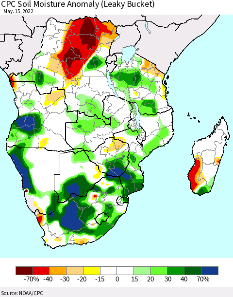 Southern Africa CPC Soil Moisture Anomaly (Leaky Bucket) Thematic Map For 5/11/2022 - 5/15/2022