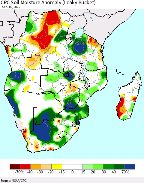 Southern Africa CPC Soil Moisture Anomaly (Leaky Bucket) Thematic Map For 9/6/2022 - 9/10/2022