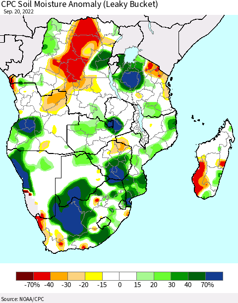 Southern Africa CPC Soil Moisture Anomaly (Leaky Bucket) Thematic Map For 9/16/2022 - 9/20/2022