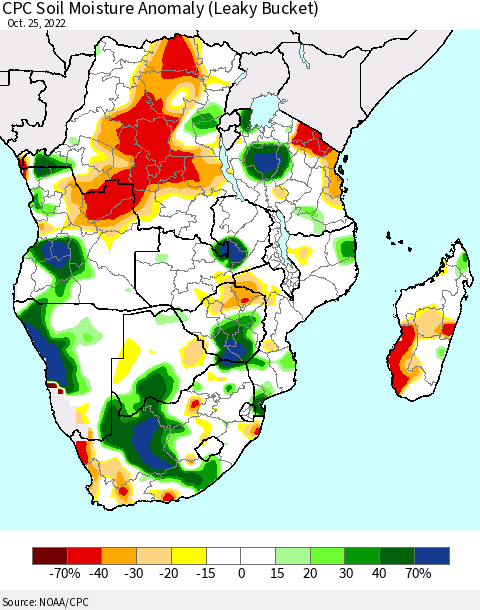 Southern Africa CPC Soil Moisture Anomaly (Leaky Bucket) Thematic Map For 10/21/2022 - 10/25/2022