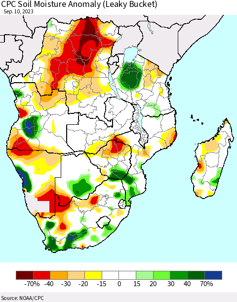 Southern Africa CPC Soil Moisture Anomaly (Leaky Bucket) Thematic Map For 9/6/2023 - 9/10/2023
