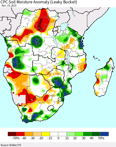 Southern Africa CPC Soil Moisture Anomaly (Leaky Bucket) Thematic Map For 11/6/2023 - 11/10/2023
