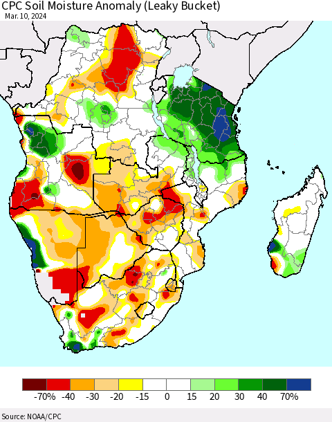 Southern Africa CPC Soil Moisture Anomaly (Leaky Bucket) Thematic Map For 3/6/2024 - 3/10/2024