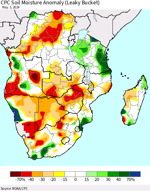 Southern Africa CPC Soil Moisture Anomaly (Leaky Bucket) Thematic Map For 5/1/2024 - 5/5/2024