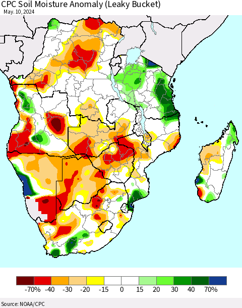 Southern Africa CPC Soil Moisture Anomaly (Leaky Bucket) Thematic Map For 5/6/2024 - 5/10/2024