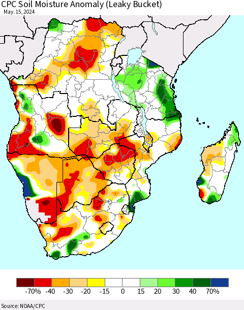 Southern Africa CPC Soil Moisture Anomaly (Leaky Bucket) Thematic Map For 5/11/2024 - 5/15/2024