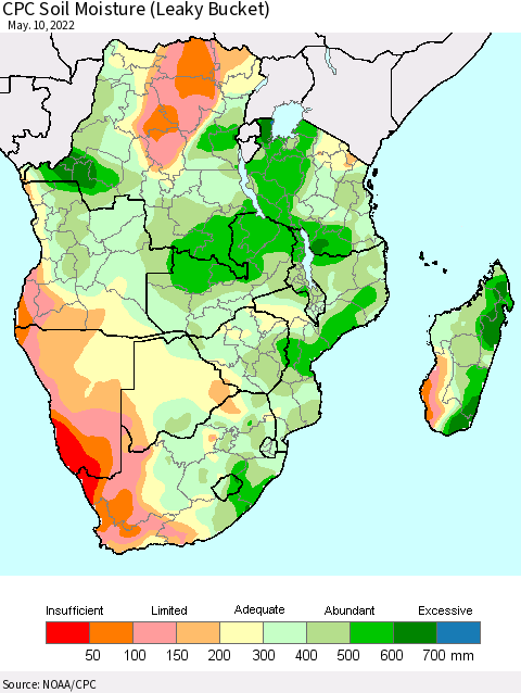 Southern Africa CPC Soil Moisture (Leaky Bucket) Thematic Map For 5/6/2022 - 5/10/2022