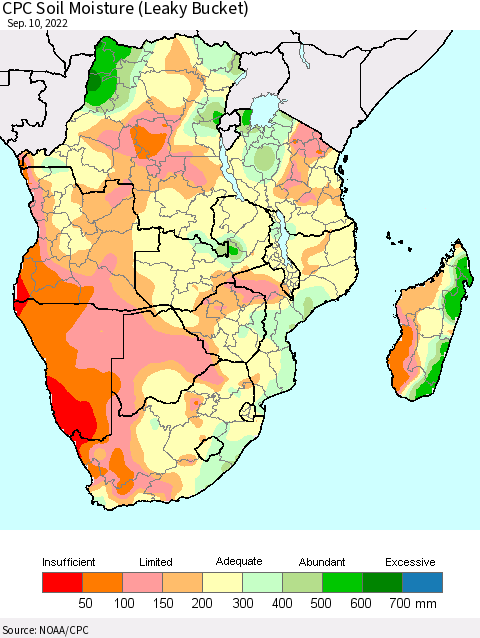 Southern Africa CPC Soil Moisture (Leaky Bucket) Thematic Map For 9/6/2022 - 9/10/2022