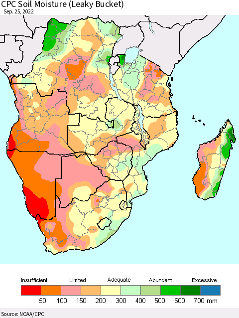 Southern Africa CPC Soil Moisture (Leaky Bucket) Thematic Map For 9/21/2022 - 9/25/2022