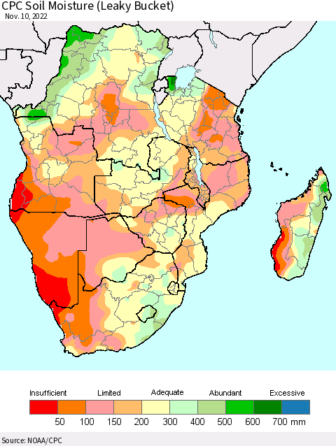 Southern Africa CPC Soil Moisture (Leaky Bucket) Thematic Map For 11/6/2022 - 11/10/2022