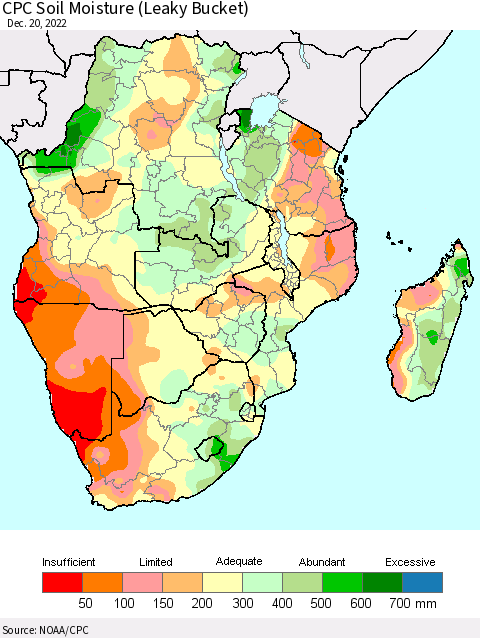 Southern Africa CPC Soil Moisture (Leaky Bucket) Thematic Map For 12/16/2022 - 12/20/2022