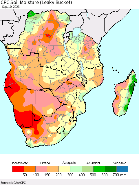 Southern Africa CPC Soil Moisture (Leaky Bucket) Thematic Map For 9/6/2023 - 9/10/2023