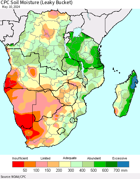 Southern Africa CPC Soil Moisture (Leaky Bucket) Thematic Map For 5/6/2024 - 5/10/2024