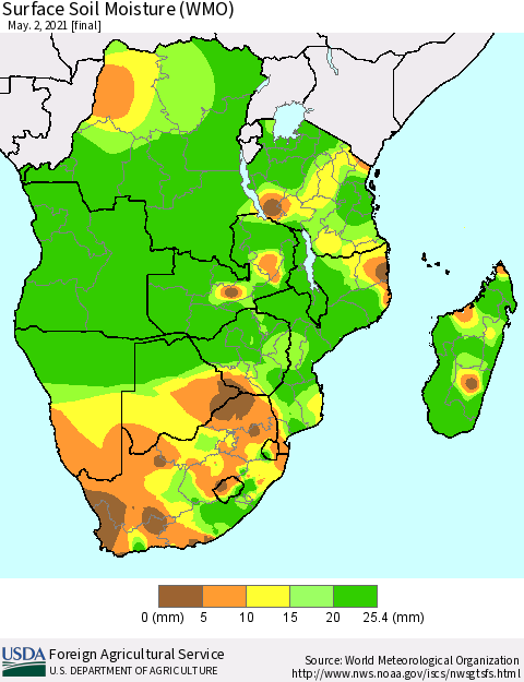 Southern Africa Surface Soil Moisture (WMO) Thematic Map For 4/26/2021 - 5/2/2021