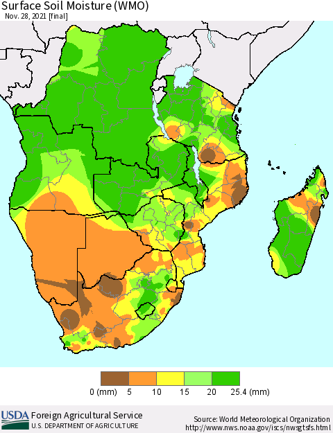Southern Africa Surface Soil Moisture (WMO) Thematic Map For 11/22/2021 - 11/28/2021