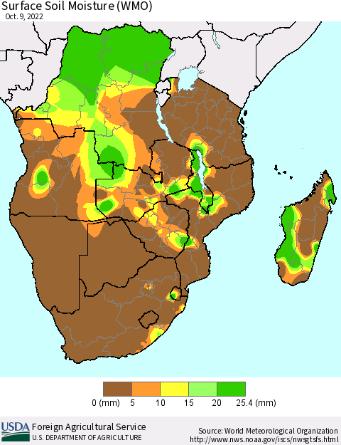 Southern Africa Surface Soil Moisture (WMO) Thematic Map For 10/3/2022 - 10/9/2022