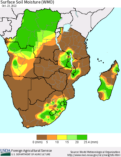 Southern Africa Surface Soil Moisture (WMO) Thematic Map For 10/17/2022 - 10/23/2022