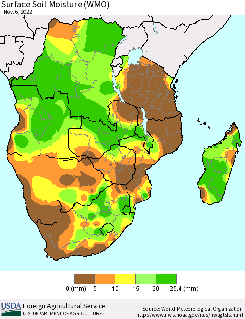 Southern Africa Surface Soil Moisture (WMO) Thematic Map For 10/31/2022 - 11/6/2022