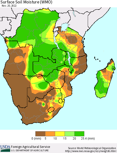 Southern Africa Surface Soil Moisture (WMO) Thematic Map For 11/14/2022 - 11/20/2022