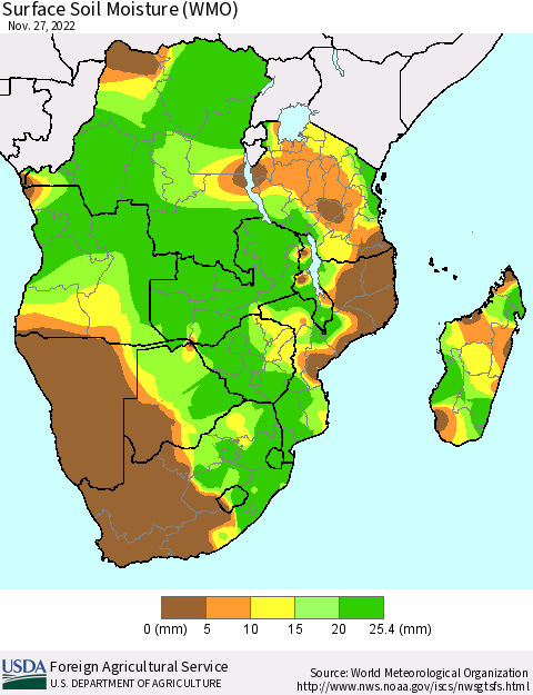 Southern Africa Surface Soil Moisture (WMO) Thematic Map For 11/21/2022 - 11/27/2022