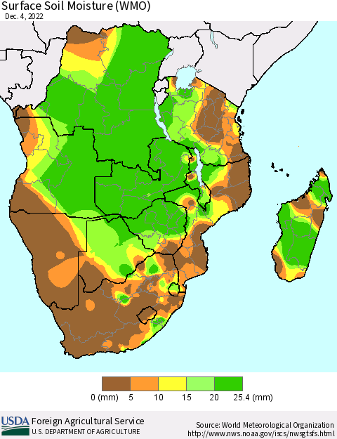 Southern Africa Surface Soil Moisture (WMO) Thematic Map For 11/28/2022 - 12/4/2022