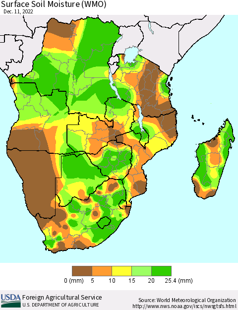 Southern Africa Surface Soil Moisture (WMO) Thematic Map For 12/5/2022 - 12/11/2022