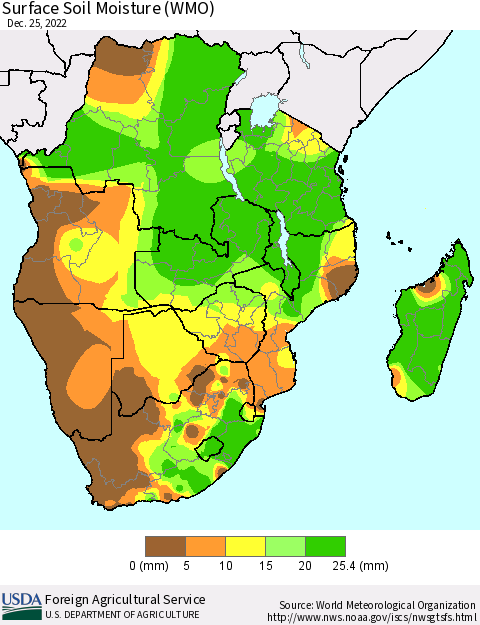 Southern Africa Surface Soil Moisture (WMO) Thematic Map For 12/19/2022 - 12/25/2022